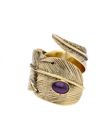 Bronze Feather Ring with Amethyst -14.2-