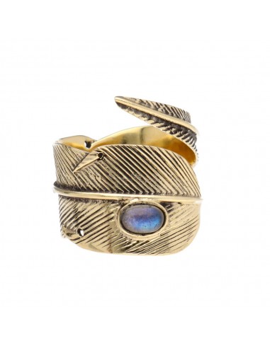 Bronze Feather Ring with Moonstone -14-