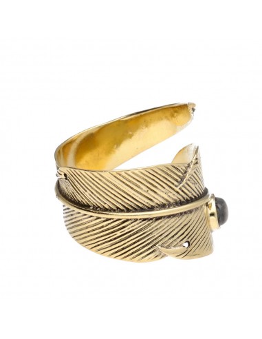 Bronze Feather Ring with Moonstone -14-
