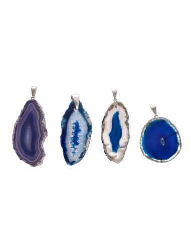 Pendentif Agate teintée bleue -...