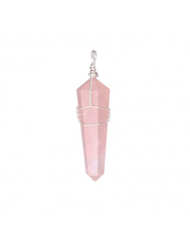 Pendentif en quartz rose plaqué argent
