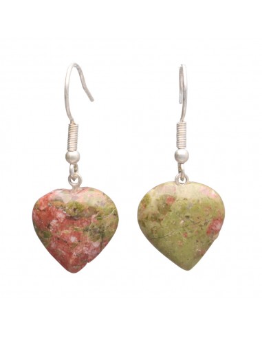Silver Plated Unakite Heart Earrings