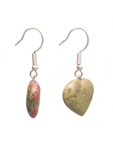 Silver Plated Unakite Heart Earrings