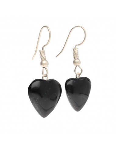 Silver Plated Obsidian Heart Earrings