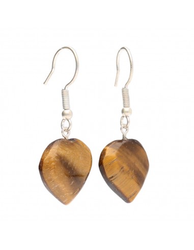 Silver Plated Tiger Eye Heart Earrings