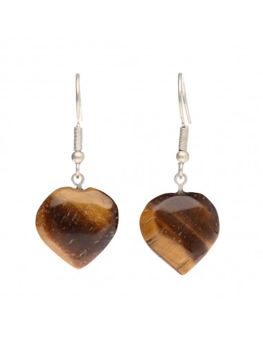 Silver Plated Tiger Eye Heart Earrings