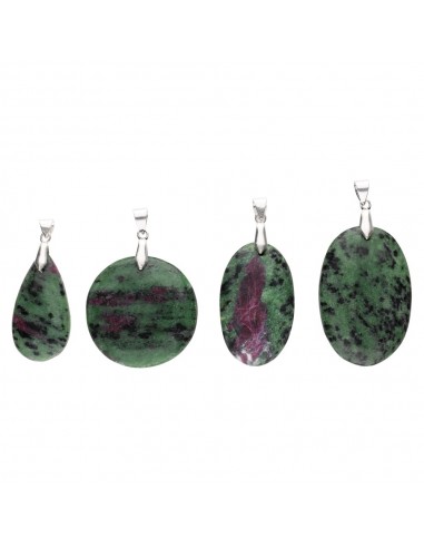 Pendentif cabochon en zoisite et rubis