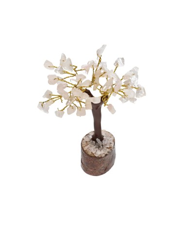 Petit arbre à quartz rose avec base...