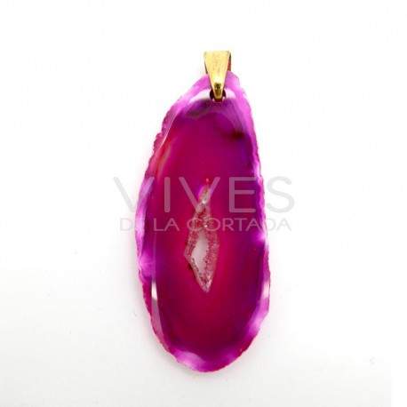 Pendentif agate teintée rose (plaqué or)