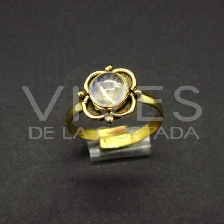 Anillo Ajustable Flor de Bronce con Piedra Luna