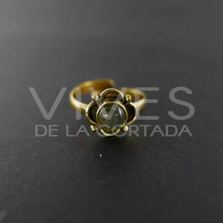 Bague fleur réglable en bronze avec labradorite -6.2-