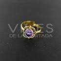 Ring adjustable Bronze Flower with Amethyst -6.1-