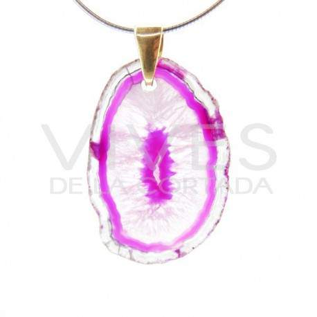 Colgante de Ágata Teñida de Rosa (Baño de Oro)