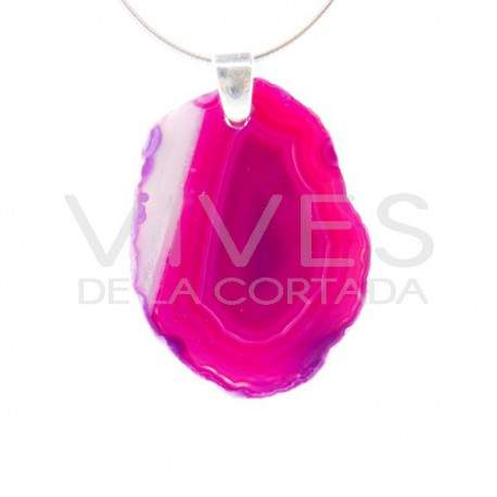 Colgante de agata (baño plata) color fucsia (teñido)