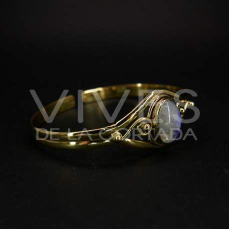 Pulseira de bronze com grande cabochão de pedra da lua -114-