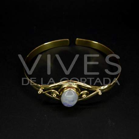 Pulseira de bronze com grande cabochão de pedra da lua -114-