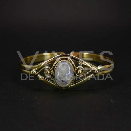 Pulseira de bronze com grande cabochão de pedra da lua -114-
