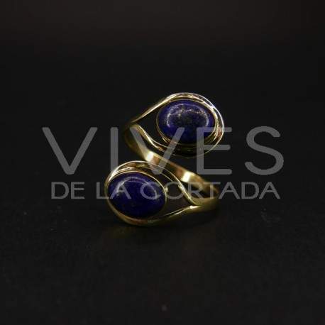 Anel ajustável em bronze com lápis-lazúli -5.3-