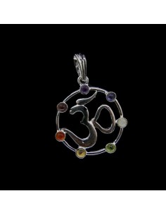Pingente OM com minerais dos chakras - Banhado a prata 2