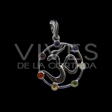 Pendant OM with Chakra Minerals - Silver Bath