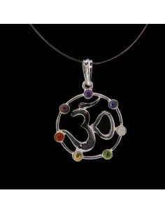 Pingente OM com minerais dos chakras - Banhado a prata