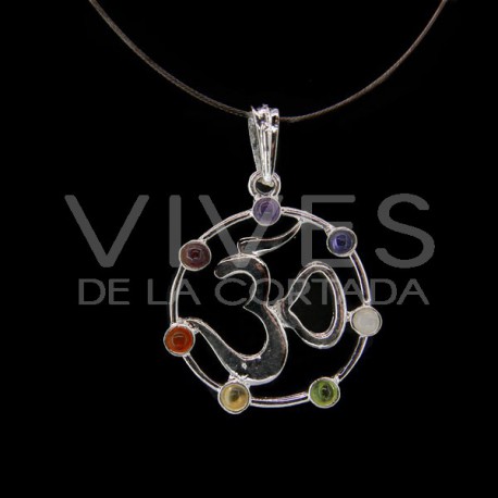 Pingente OM com minerais dos chakras - Banhado a prata